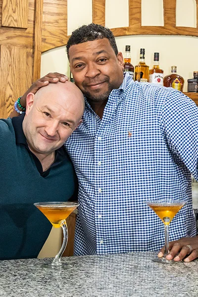 Friends behind the bar
